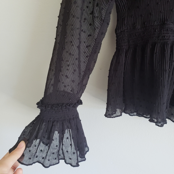 Maje Laurine Swiss Dot High Neck Ruffle Peplum Top - Picture 2 of 8